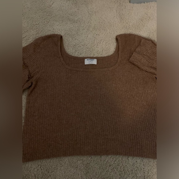 Fitted Cropped Square Neck Rib Knit Sweater Size XL - Tan - Old Navy - Picture 4 of 5